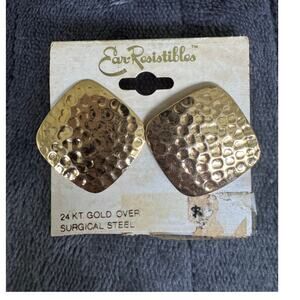 Vintage EarResistibles Hammered Gold Tone Earrings 24kt Gold Over Surgical Steel